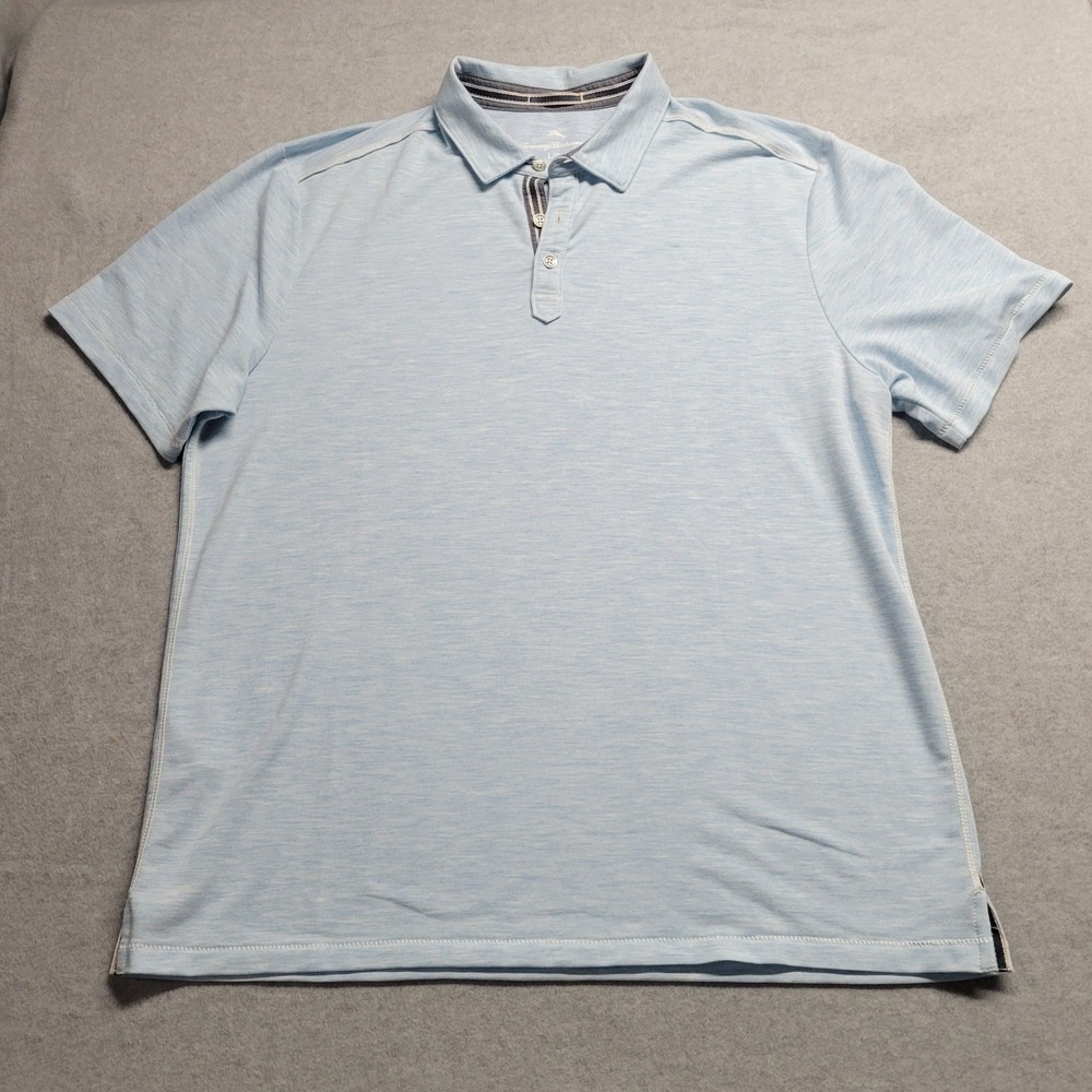 Tommy Bahama Mens Large Light Blue Heathered Short Sleeve Polo Shirt Golf Tennis